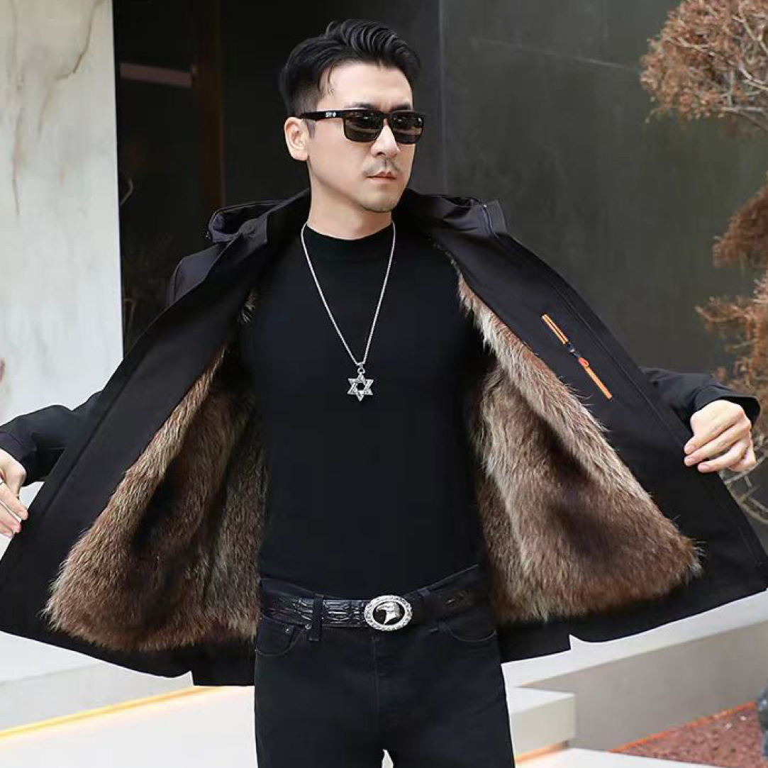 男士短款活帽小浣熊内胆时尚保暖可拆卸派克服