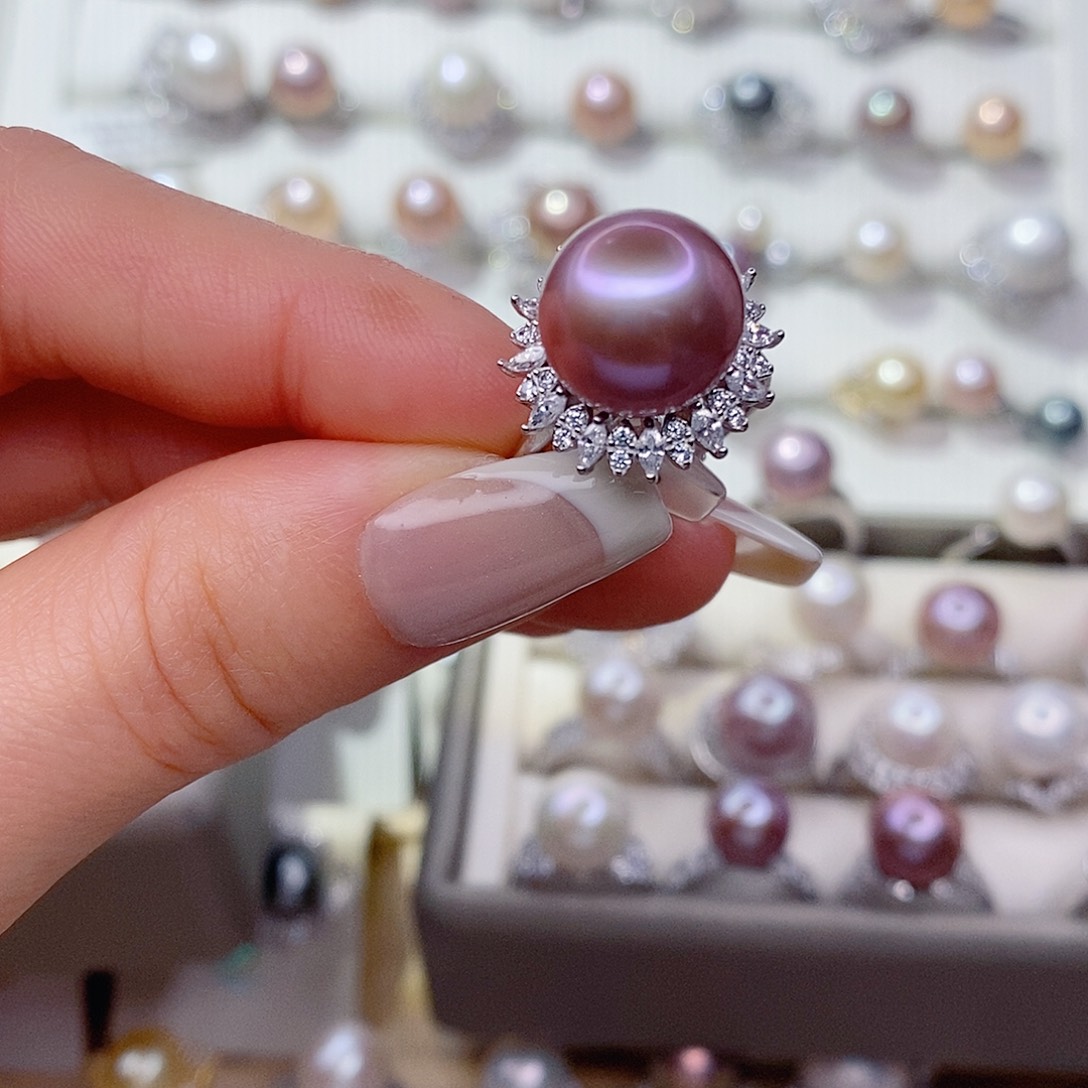 妮***呢戒指淡水珍珠银S925镶嵌12➕