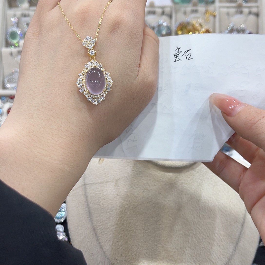 布***芙颈饰萤石银S925镀金镶嵌