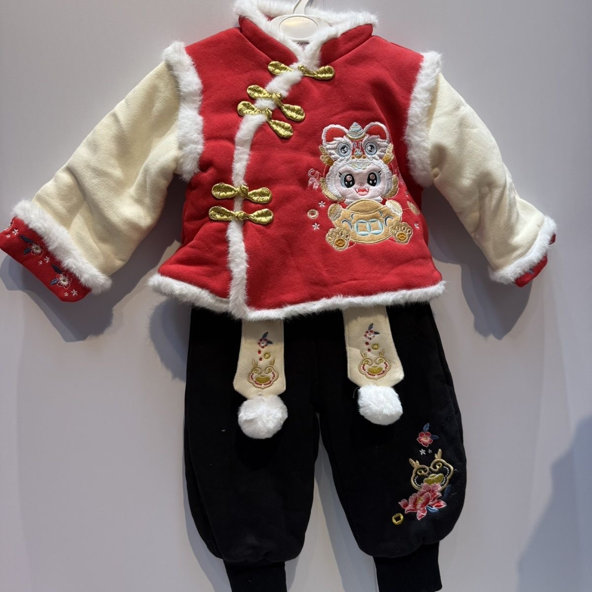 男童拜年汉服加厚唐装儿童喜庆新年女童加绒宝宝冬季周岁礼服套装