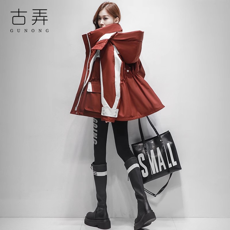 潮牌冲锋衣羽绒服女中长款收腰2024新款冬季加厚小个子派克服外套
