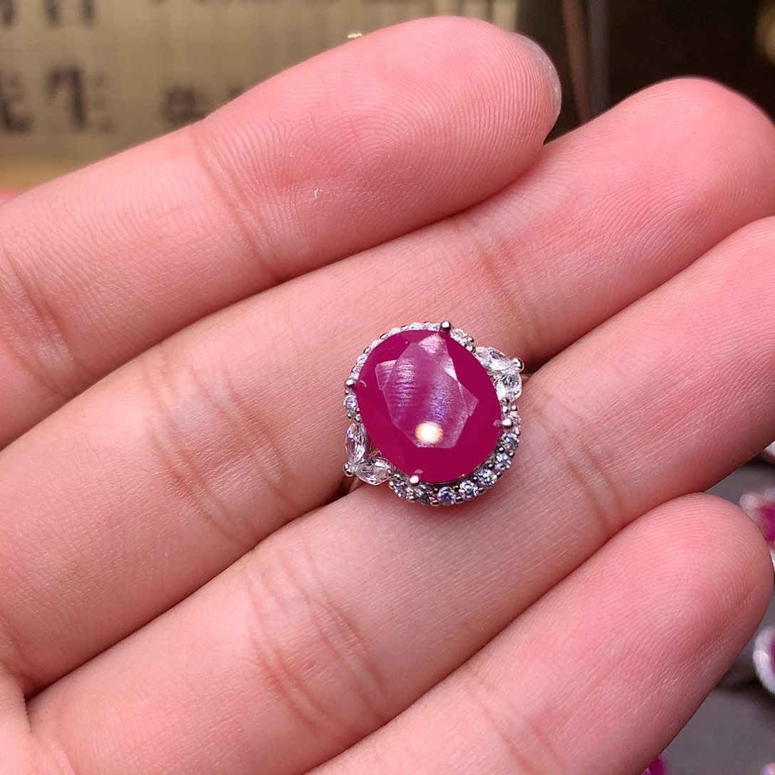 红宝石戒指银S925镶嵌