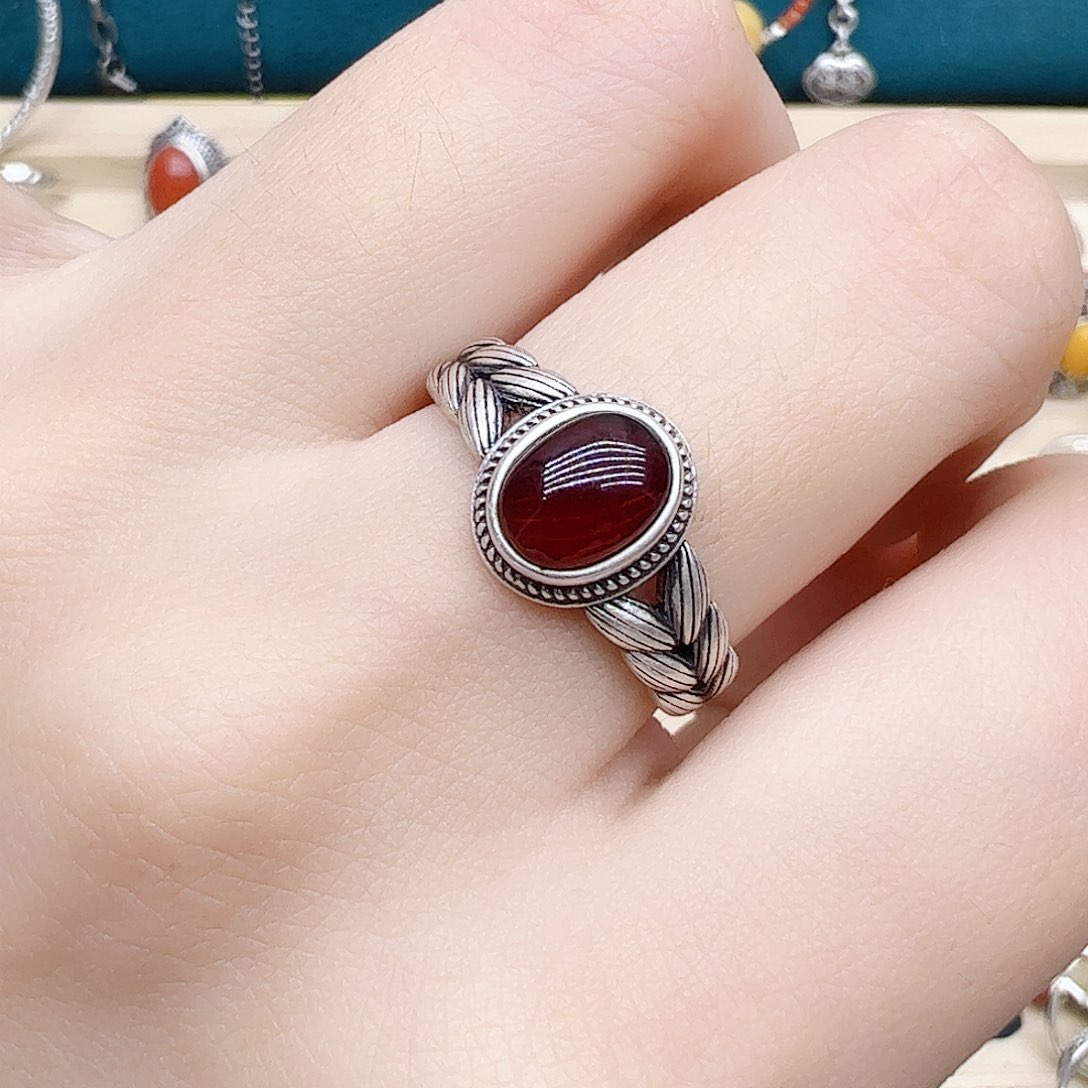 血珀戒指银S925镶嵌天然