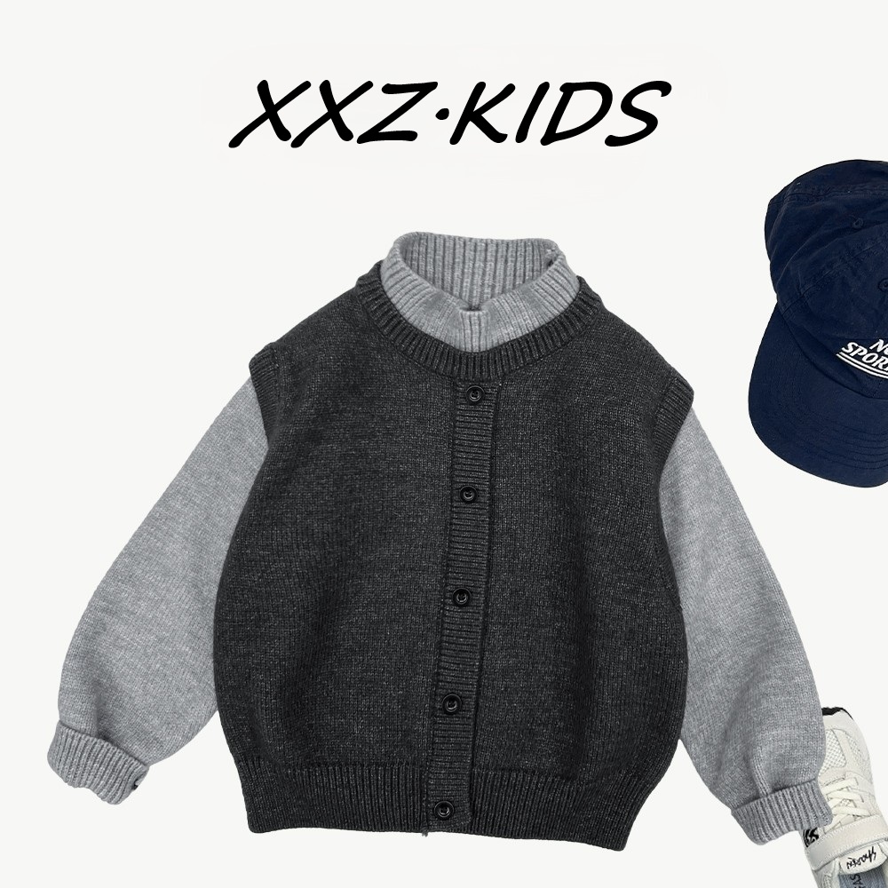 【现货】25冬季男女童简约时尚假两件针织毛衣HBB8325