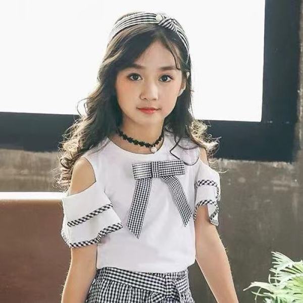 女童2025夏季新款露肩短袖B0772