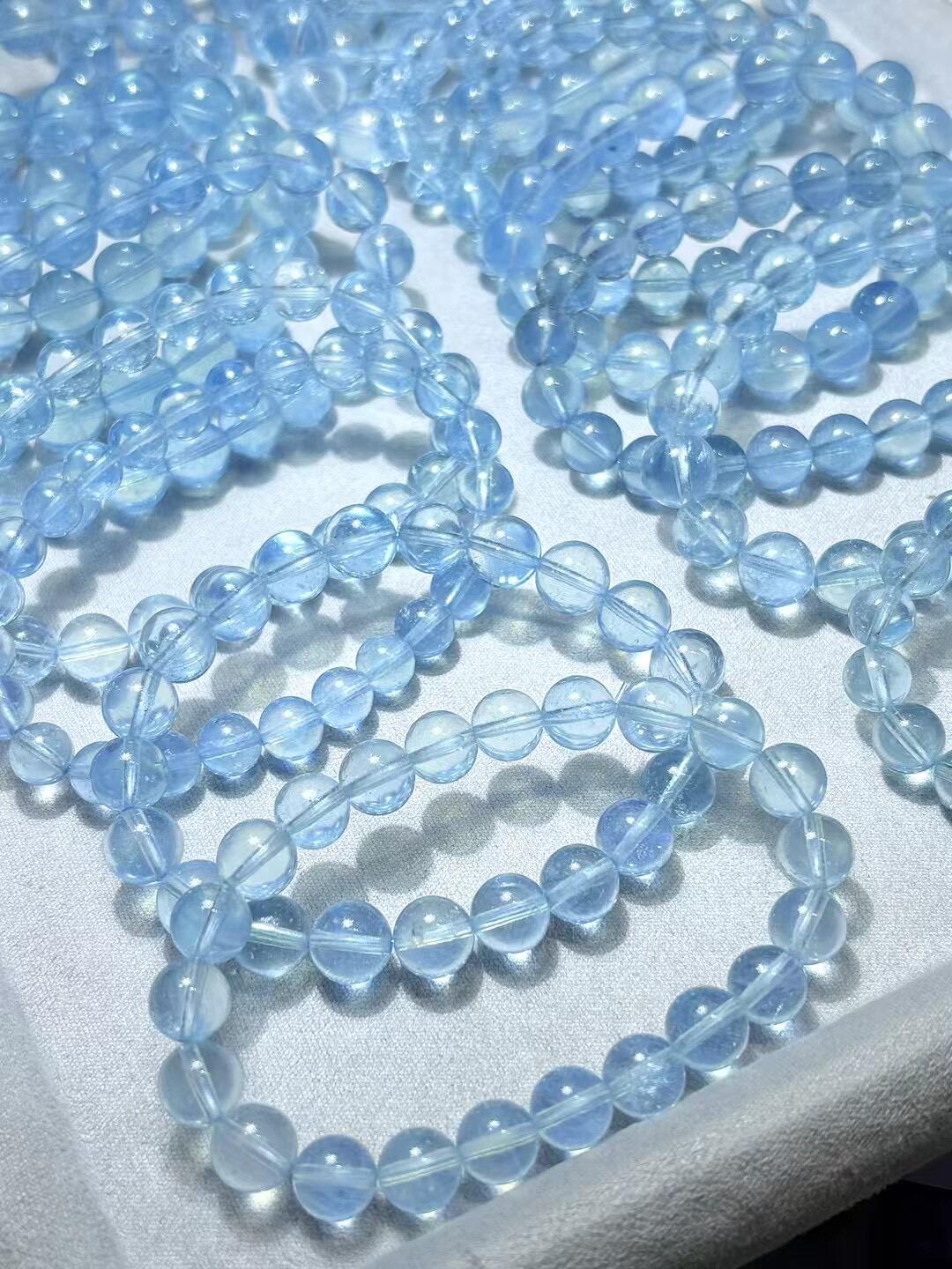 天然海蓝宝圆珠单圈浅蓝清透手串珠宝水晶手链7mm＋多样性发其一