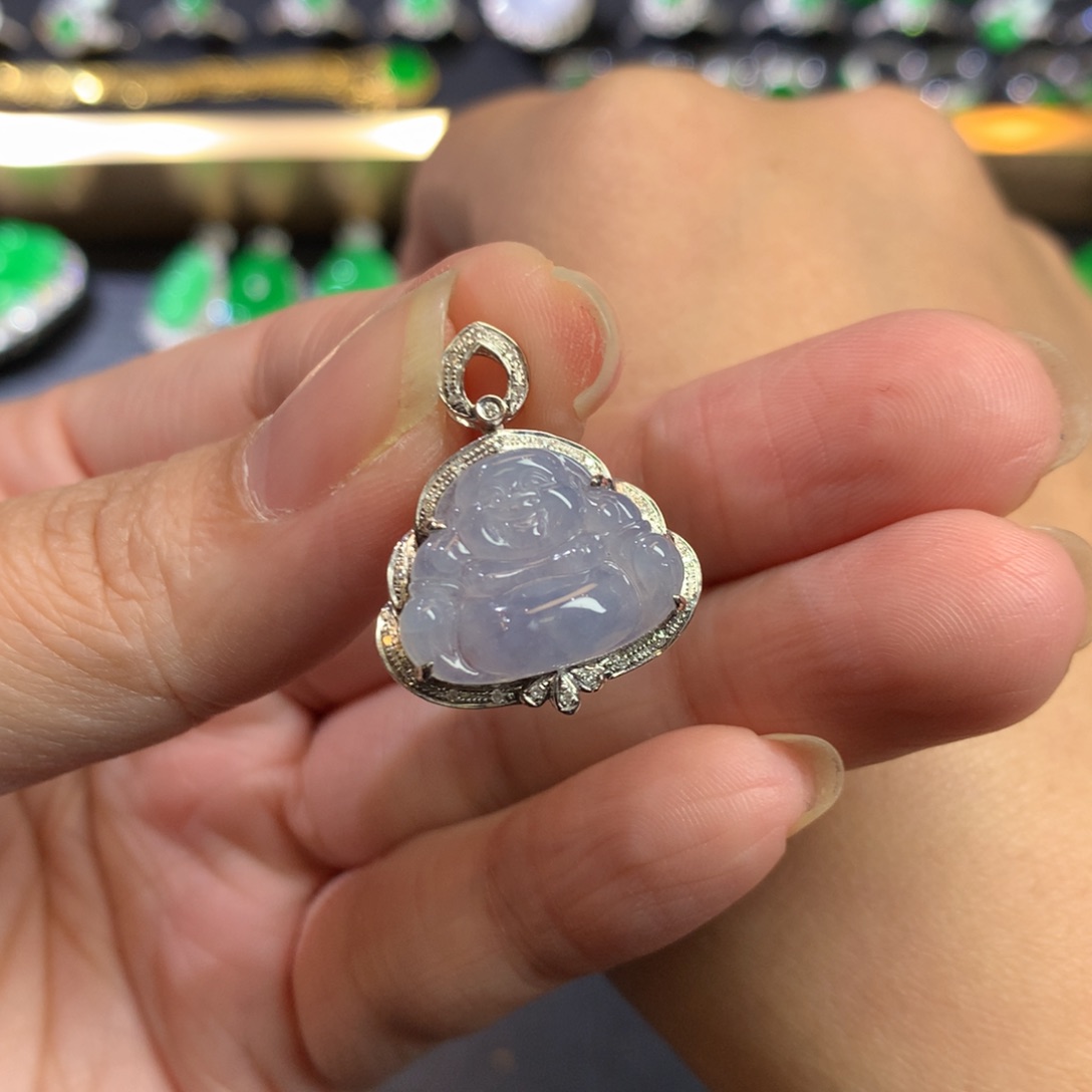 翡翠吊坠(不含链)18K金镶嵌