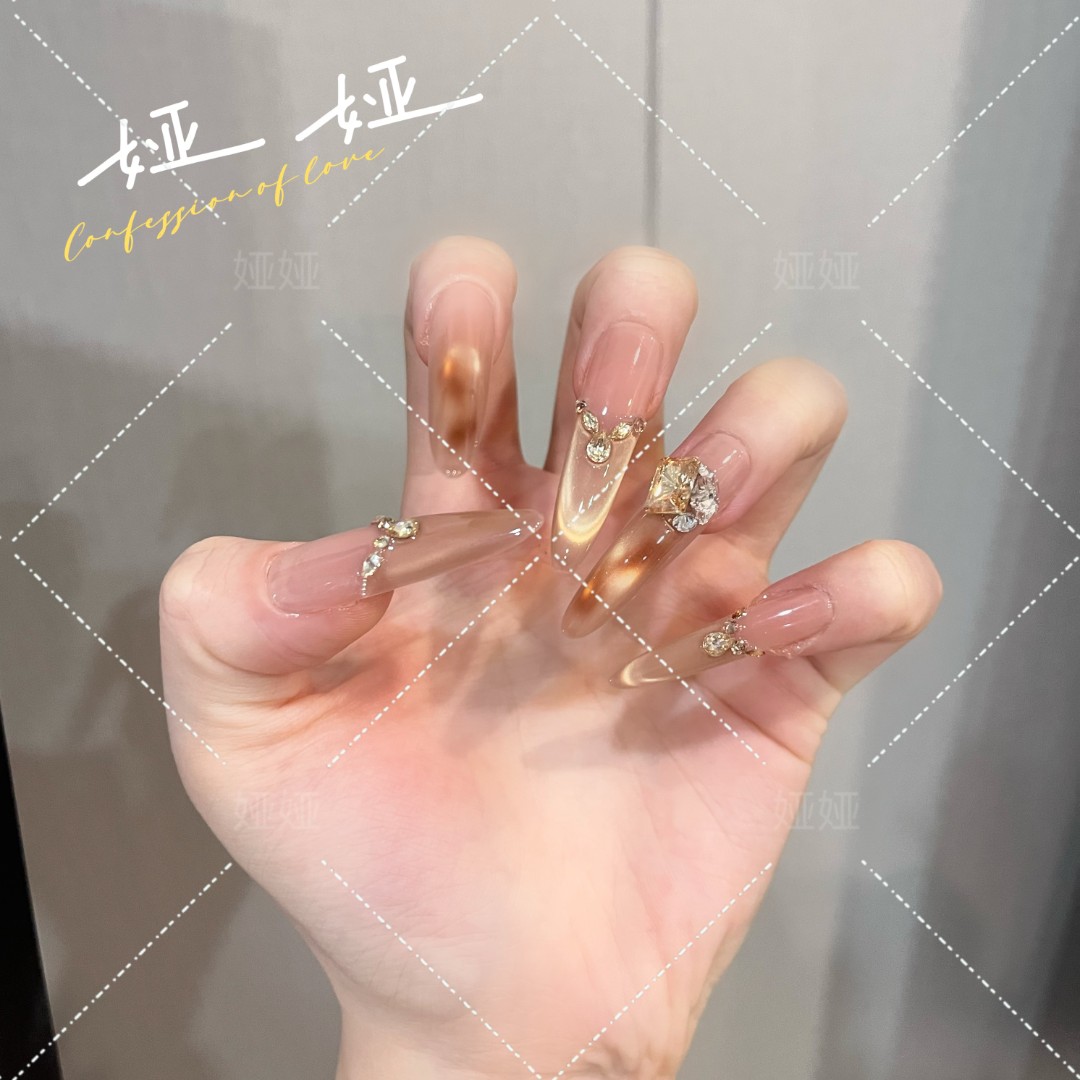 【琥珀凝霜】高端爆款纯手工穿戴甲片绵密高级猫眼穿戴甲B