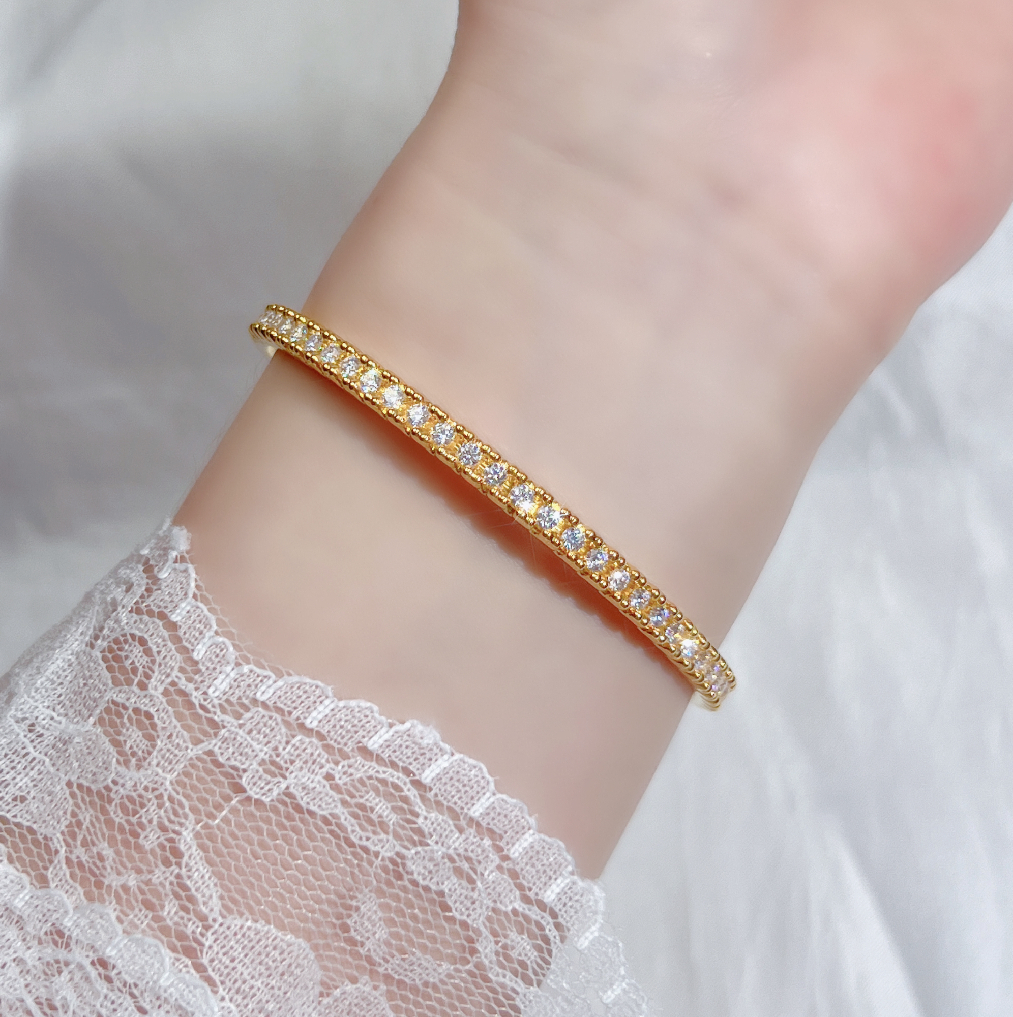 足金999 5D繁星半壁江山半钻直排正圈手镯可叠搭