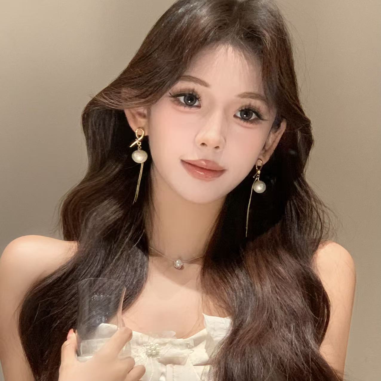 FULL GIRLISH耳环00219绳结珠珠流苏耳钉耳饰