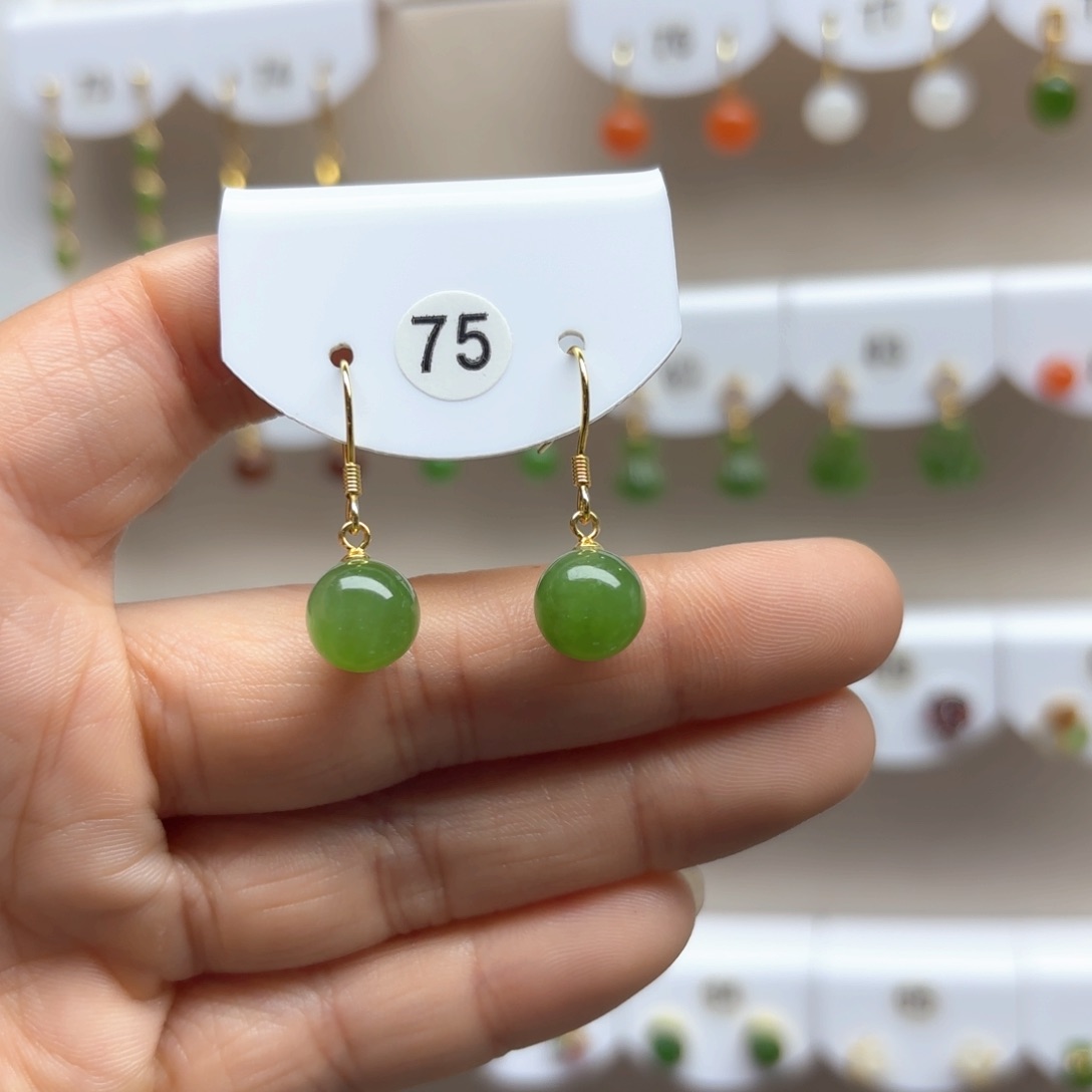 和田玉耳饰银S925镶嵌