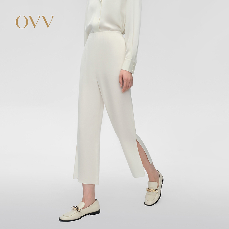 【艾钱钱专属】OVV春夏新款女装九分开衩宽松直筒西裤GTXFJ14006A