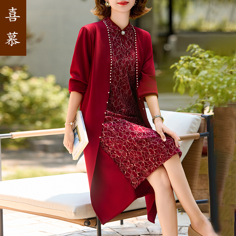 中年妈妈秋装连衣裙2025新款宽松大码减龄时尚喜婆婆喜妈妈裙子