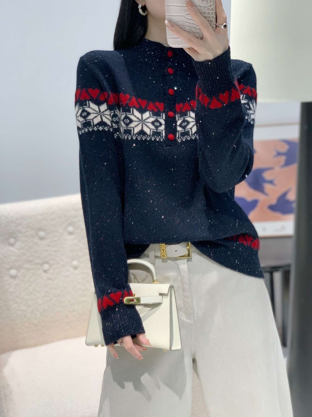 浣熊绒~加厚款提花亮片重工新款秋冬时尚百搭长袖针织衫