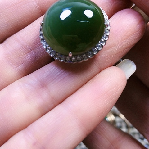 和田玉银S925镶嵌戒指