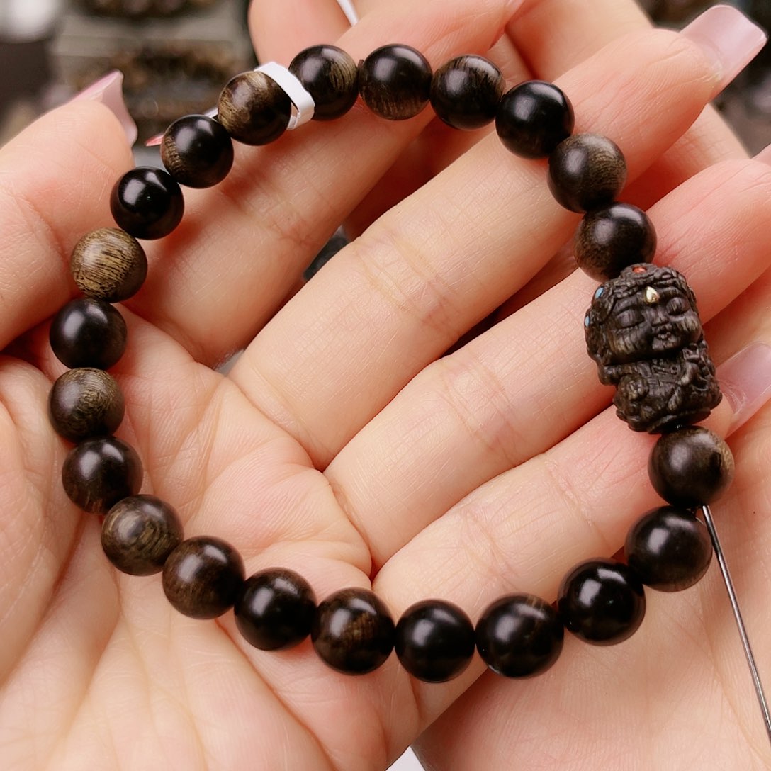 沉香手串墨****木帝王紫棋玉化老料满樱子瘤疤0.8