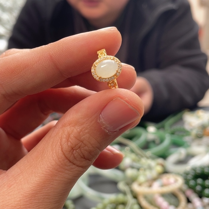 和田玉戒指银S925镶嵌