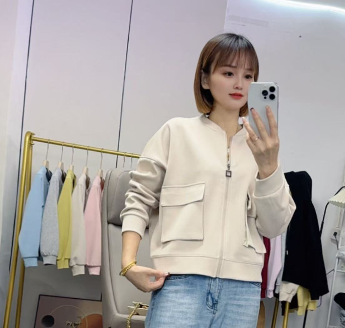 258秋季运动休闲百搭棒球服外套纯色棉质短款拉链夹克卫衣开衫女