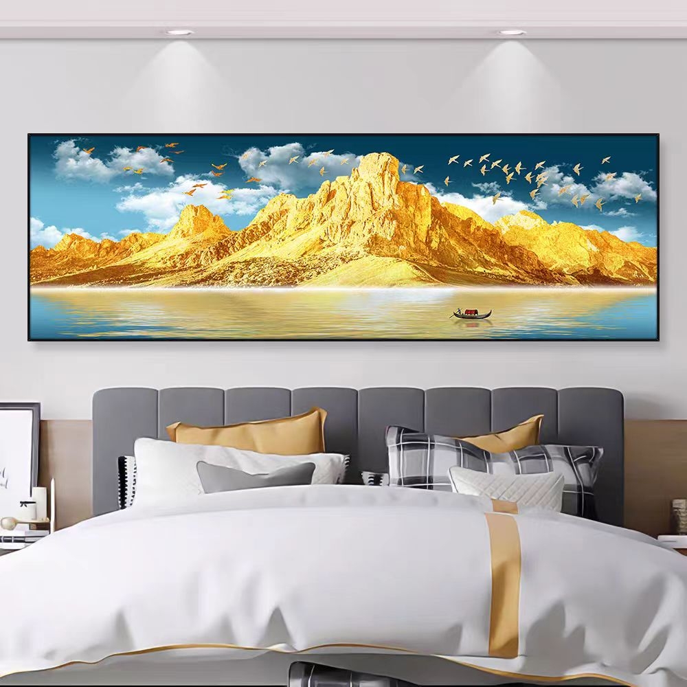 P383【日照金山】卧室床头背景墙装饰画书房房间山水背靠大山挂画