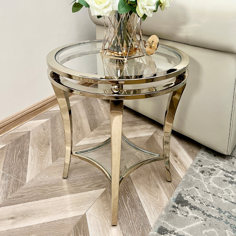 美式轻奢不锈钢金属边几沙发边几角几设计师新款现代简约小圆几