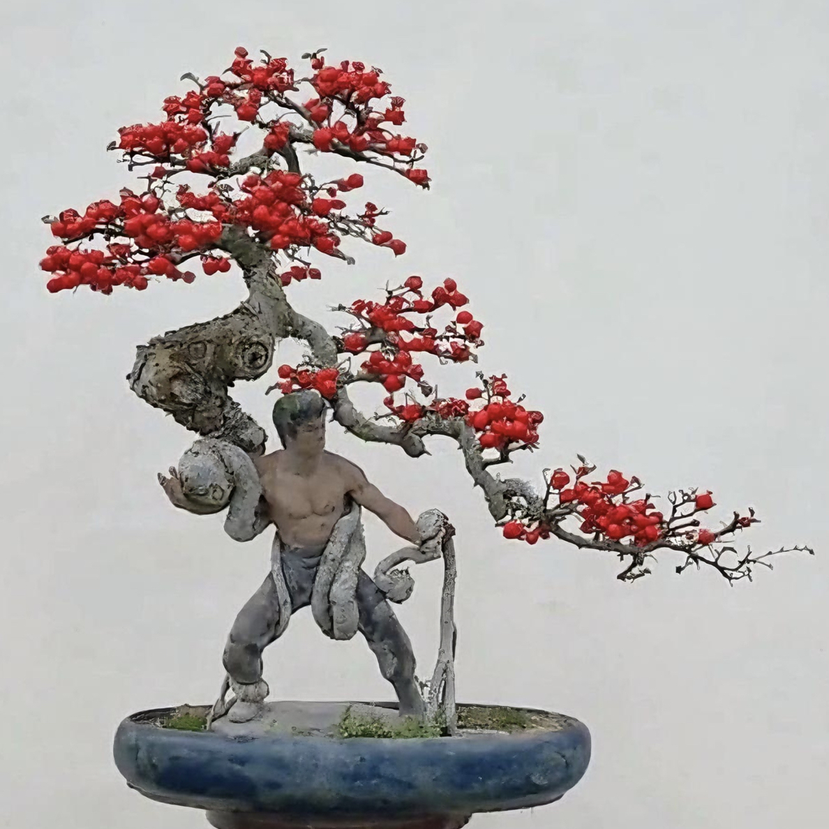 一物一拍李小龙黄飞鸿公仔附水杉造型盆景桌面室内