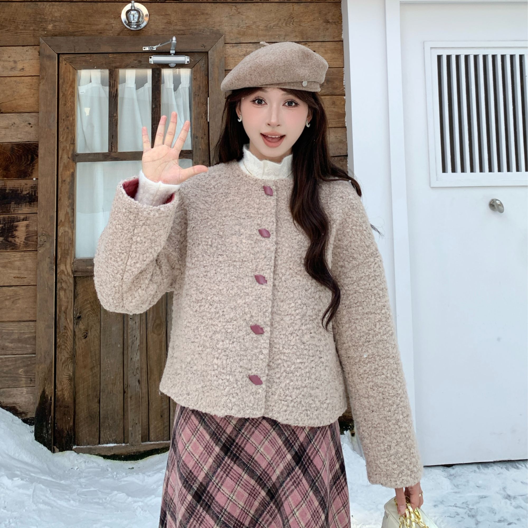 法式温柔风圆领长袖短外套女2025秋季新款宽松百搭显瘦上衣