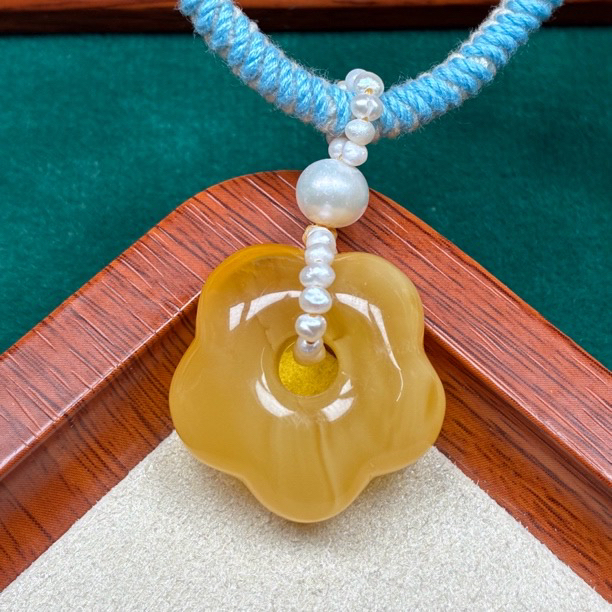 天然琥珀蜜蜡有钱花套链（抖音基地发货，带证书）