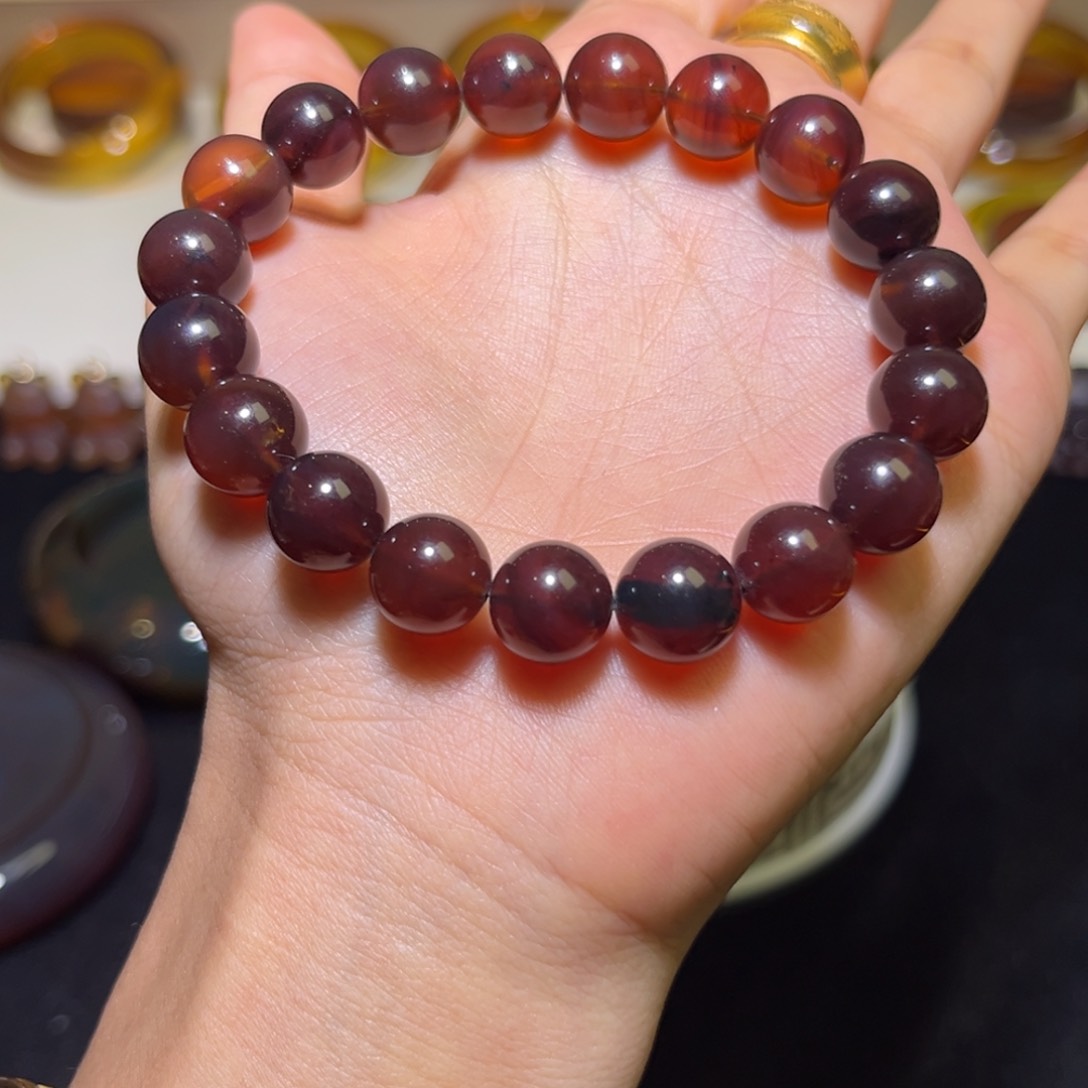 琥珀手镯未镶嵌棕红手串