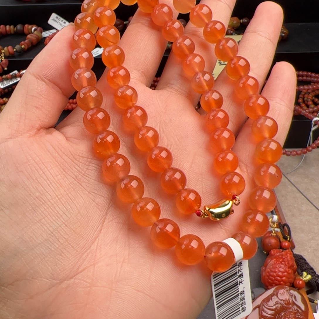 南红玛瑙银S925镶嵌（冰红芬达色项链8+）