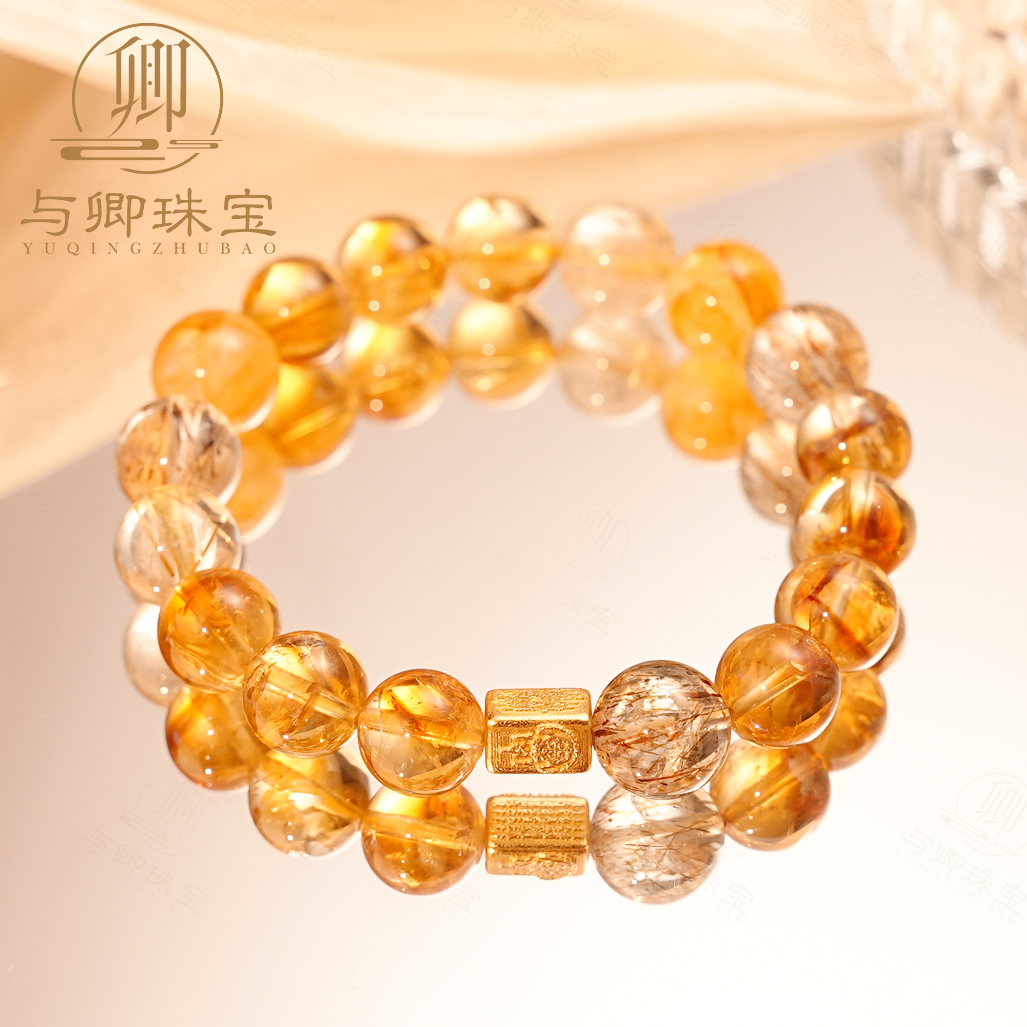 【金满钵】与卿 黄塔晶+超七+黄胶花+金发晶+925银镀金五条经文配件