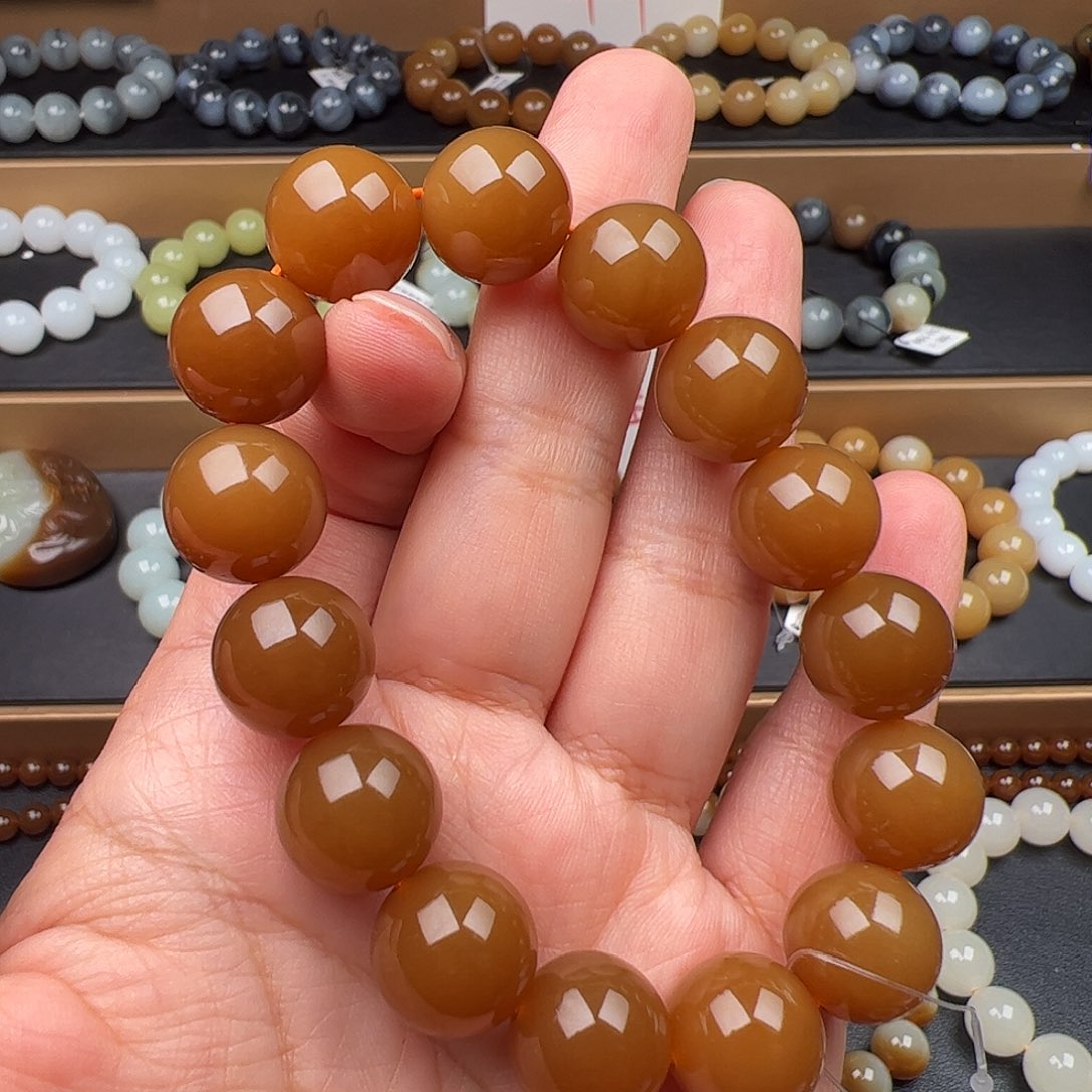 和田玉未镶嵌手链新疆且末金山老料金红糖卡14