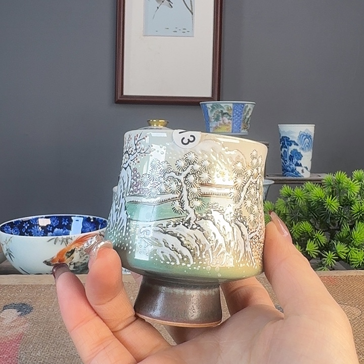 摆件景德柴烧茶杯多人