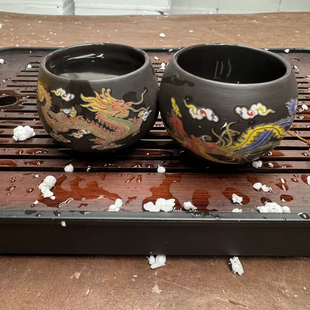 @@@@瓷器茶具高档家用黑泥紫砂变色龙凤杯对杯喝茶杯 （无礼盒）