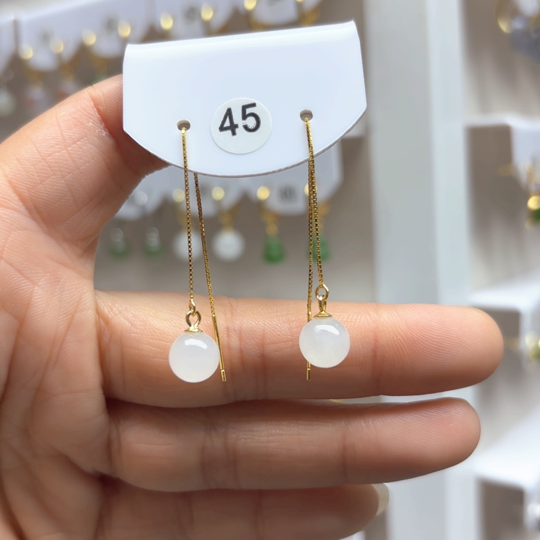 和田玉耳饰银S925镶嵌