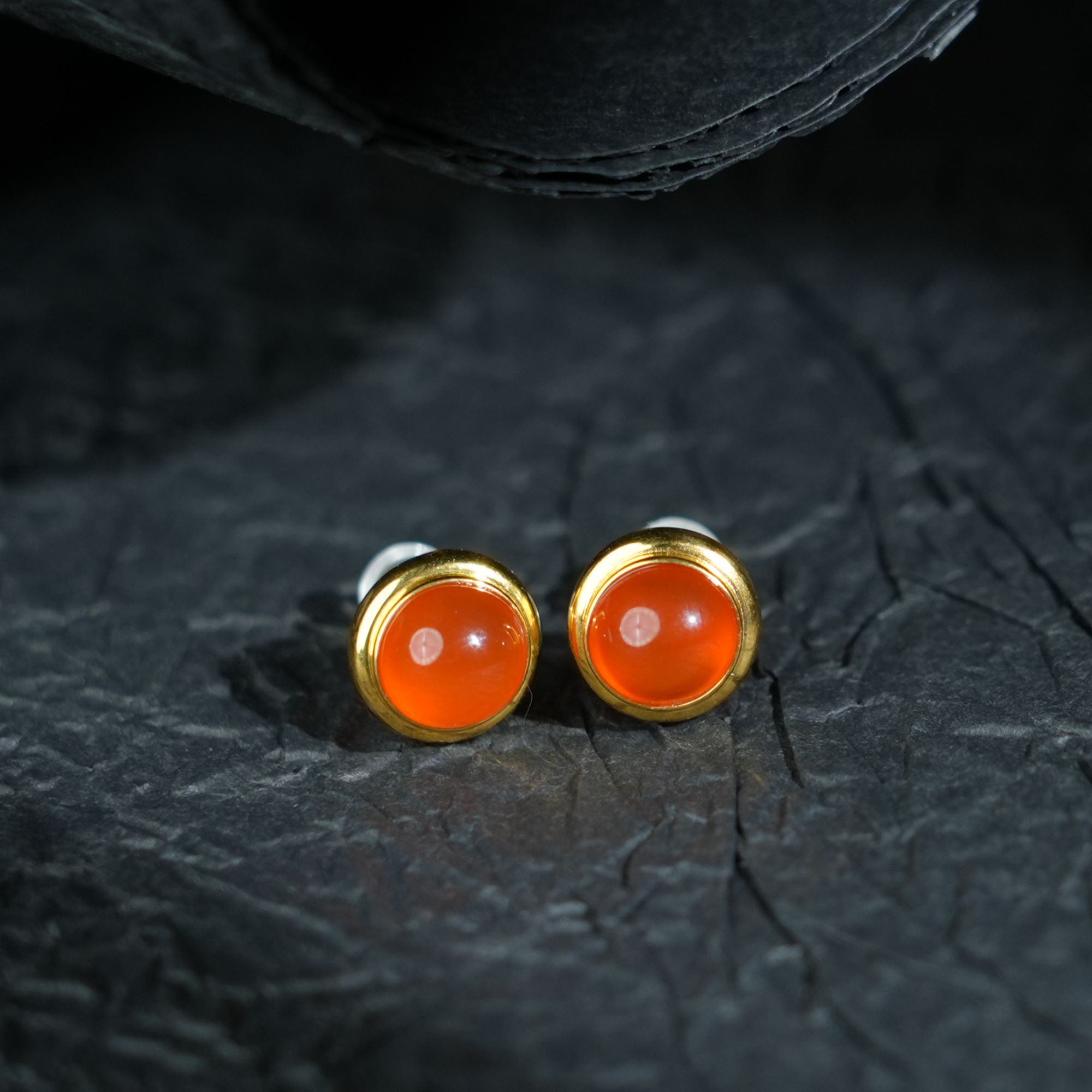 V姐|心选|原矿南红冰红蛋面耳钉 10mm-18K-ZH121615