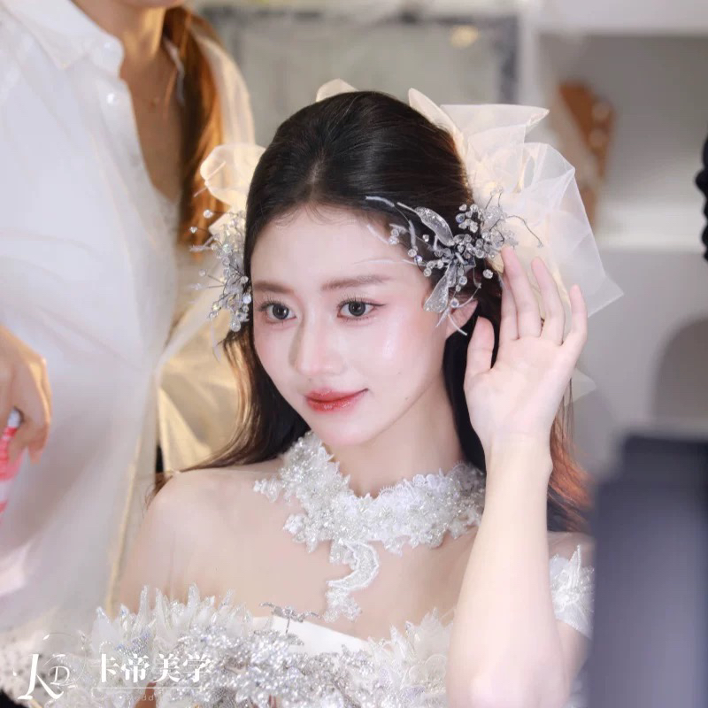 合金仿水晶婚庆饰品 新款侧边羽毛发饰气质百搭款