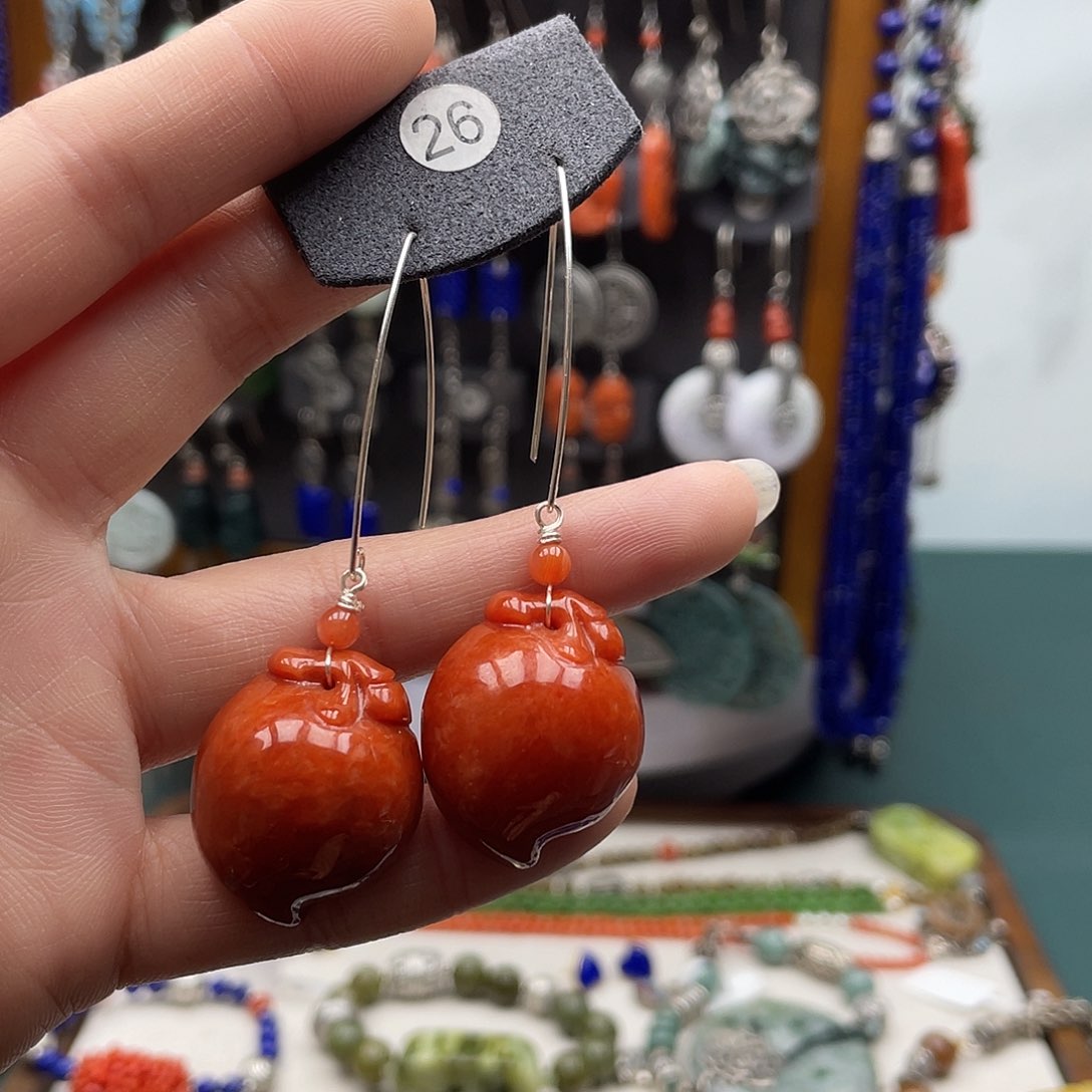 翡翠耳饰银S925镶嵌饰品