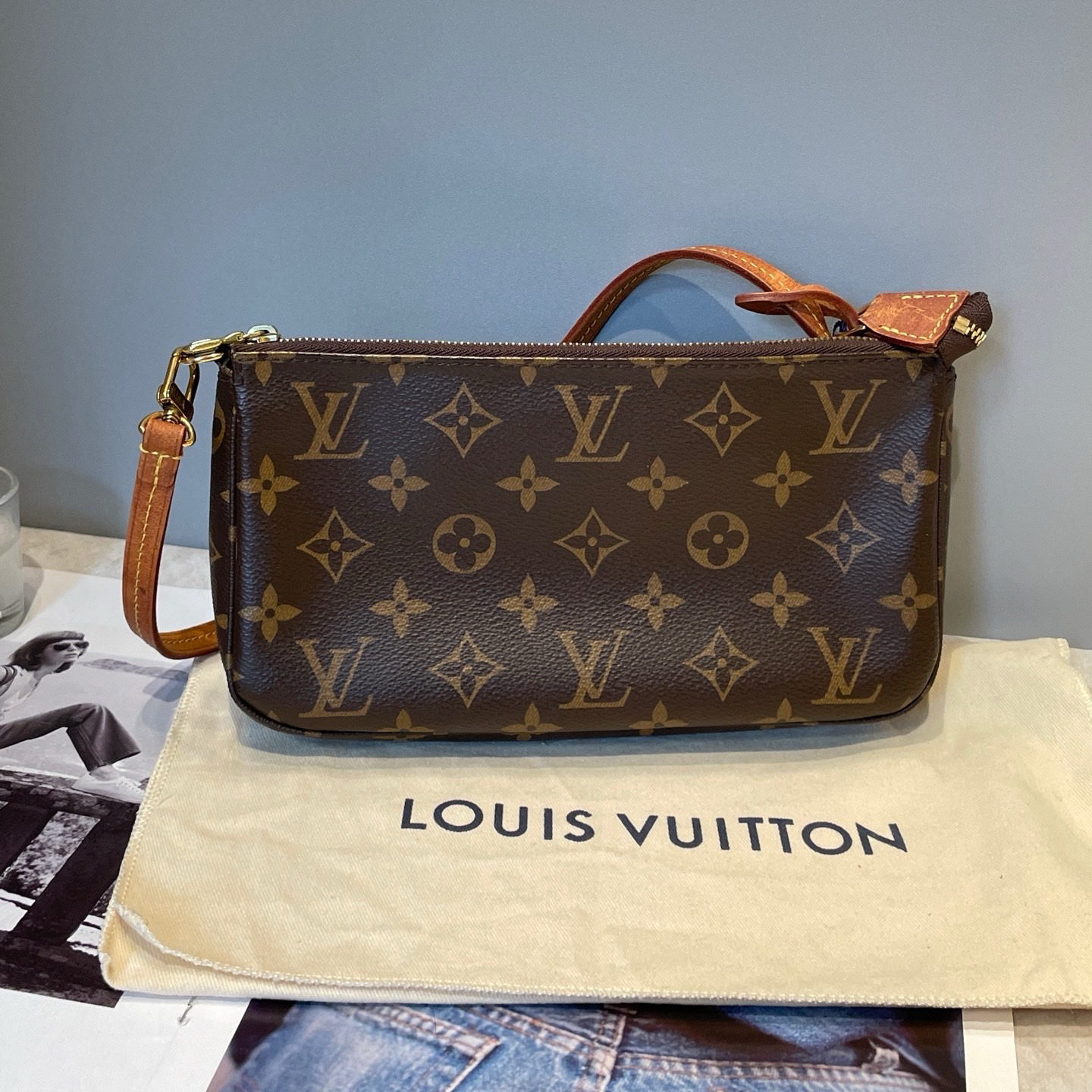 95新 LouisVuitton/路易威登 老花麻将手拎腋下包 22*12