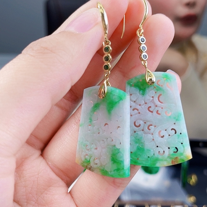 翡翠耳饰银S925镶嵌饰品