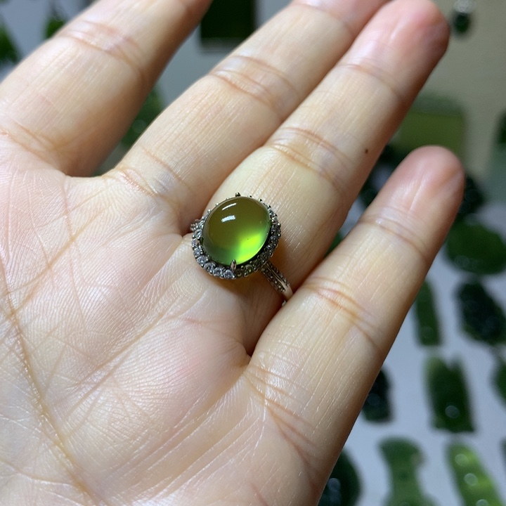 岫玉戒指银S925镶嵌戒指