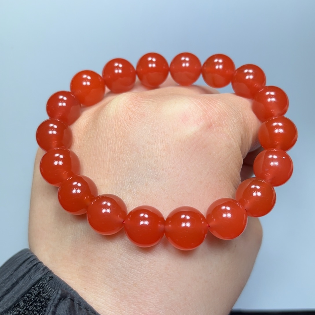 南红玛瑙冰红圆珠单圈11mm未镶嵌