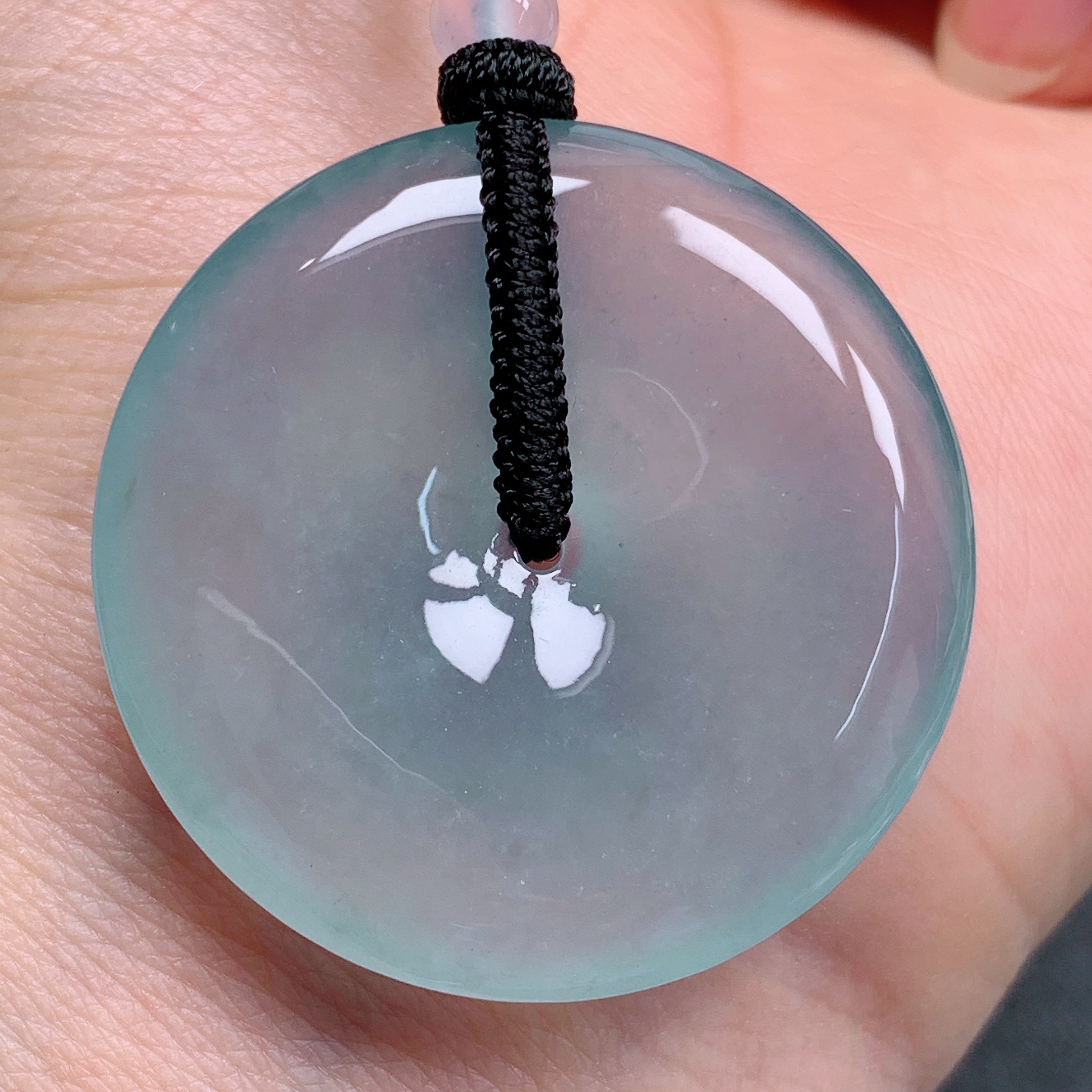 天然缅甸翡翠A货正冰蓝平安扣气质精美尺寸33.6+6.1  388