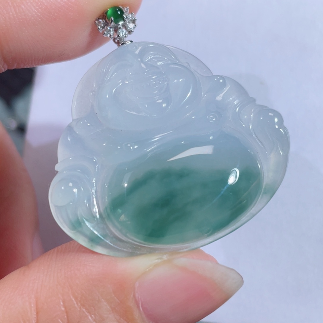 翡翠18K金镶嵌颈饰佛公