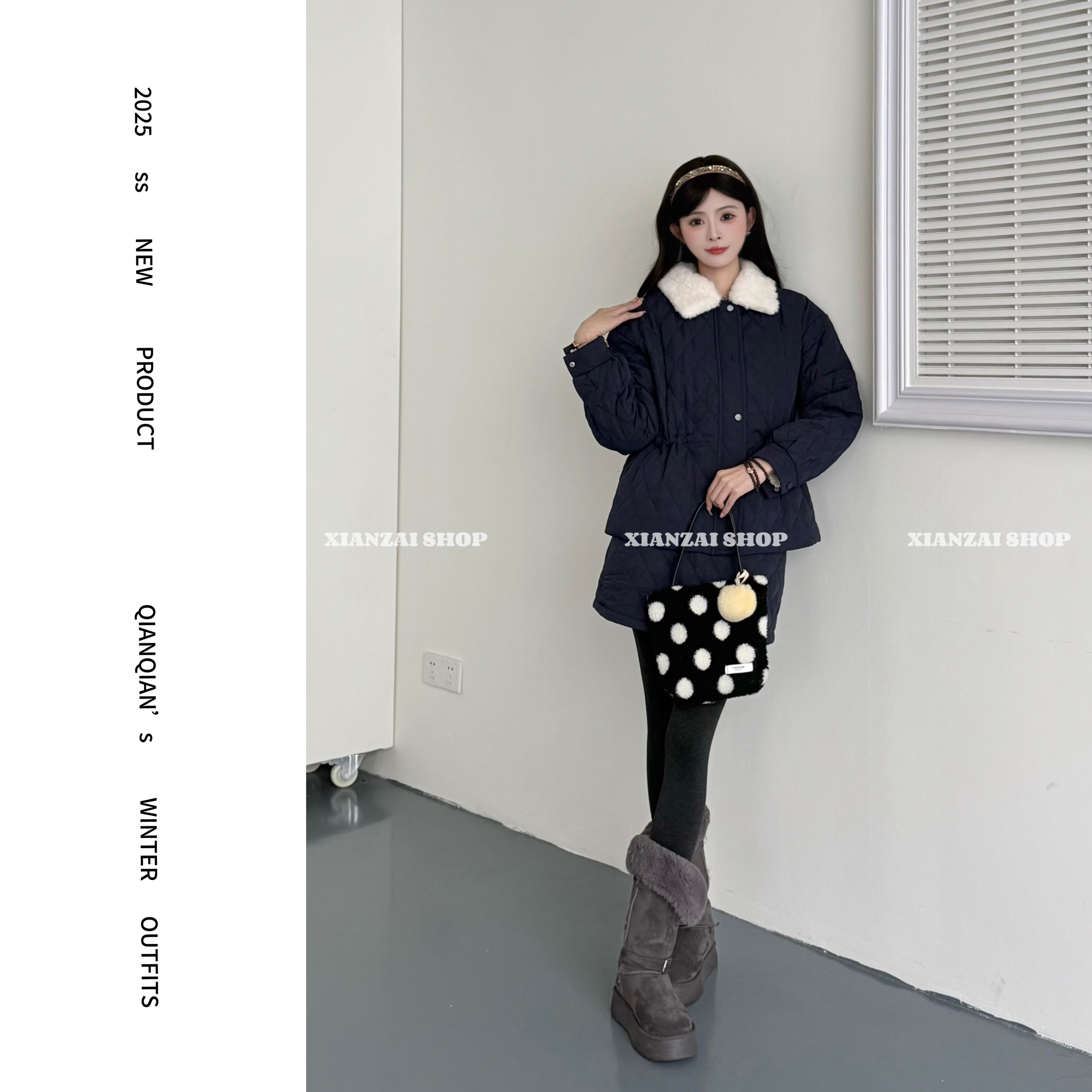XIANZAI【暖冬秘境】冬季新款韩版毛毛领羽绒服外套短裙两件套装