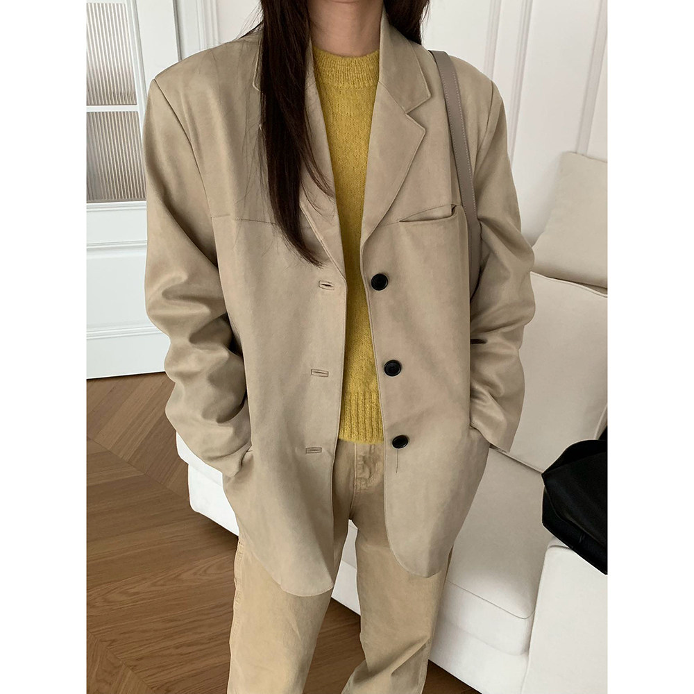 【清】NO退换ONEXH·2025秋冬复古高级麂皮西装外套韩系气质休闲上衣