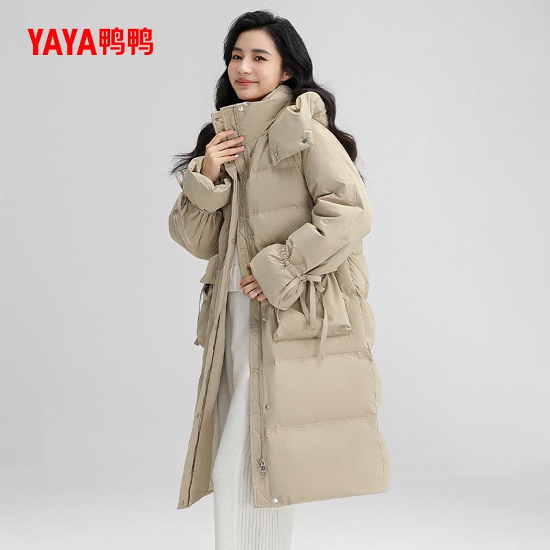 YAYA/鸭鸭保暖羽绒服女2024秋冬韩版中长款时尚连帽加厚鸭绒外套
