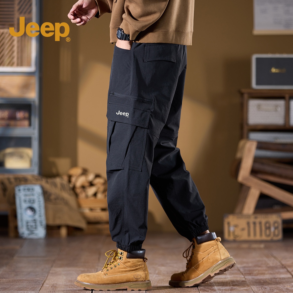 JEEP/吉普男束脚裤系绳新款休闲裤宽松舒适显高显瘦长裤子男下装