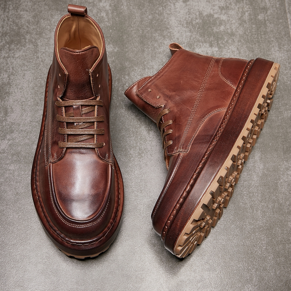 2025秋冬季马皮鞋马丁靴男真皮工装靴男皮靴休闲中帮高帮复古鞋男