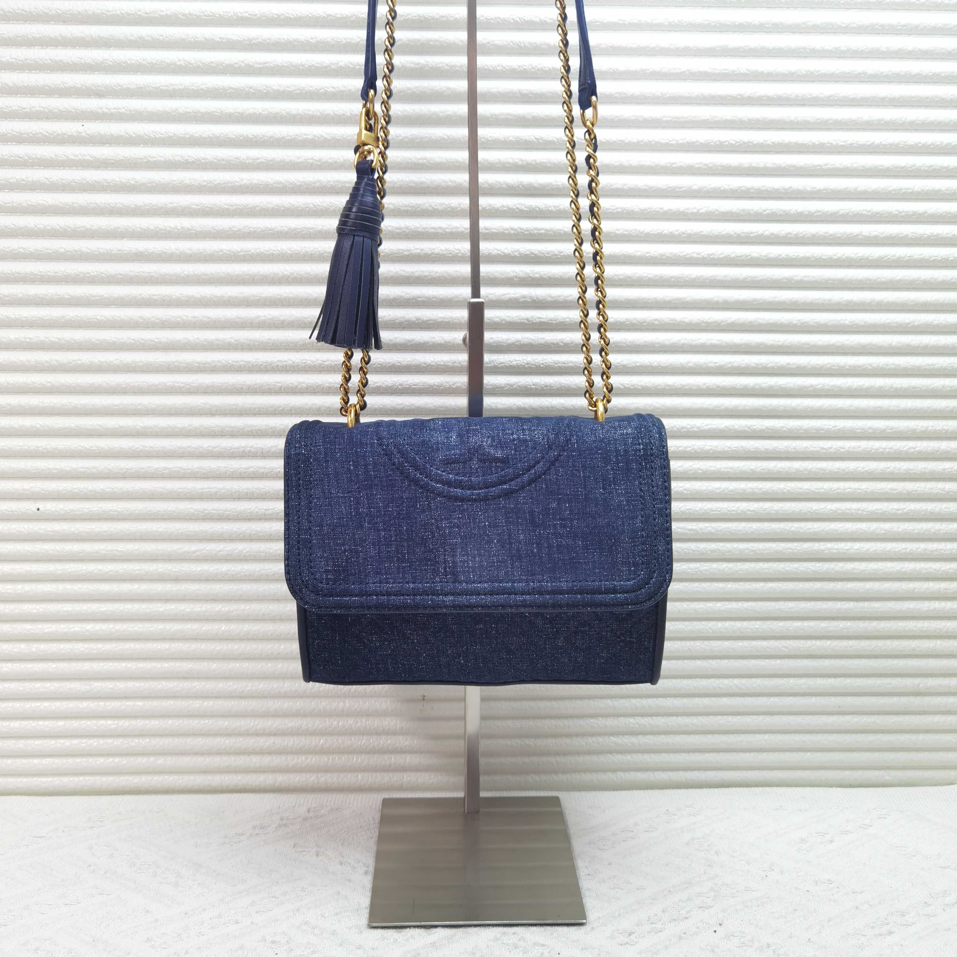 95新 TORY BURCH/汤丽柏琦 汤丽柏琦Fleming丹宁牛仔单肩包斜挎包