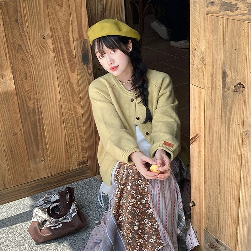 【新】飞鸟和新酒插肩袖针织开衫女秋季宽松圆领毛衣FA55034023